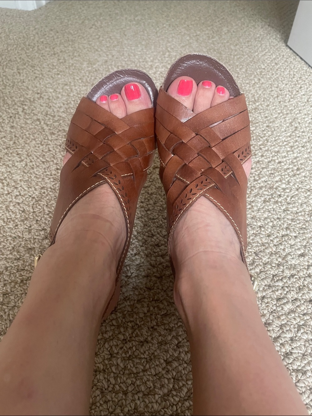 PIkolinos women’s  Brown Leather Woven Peep-Toe Sandals